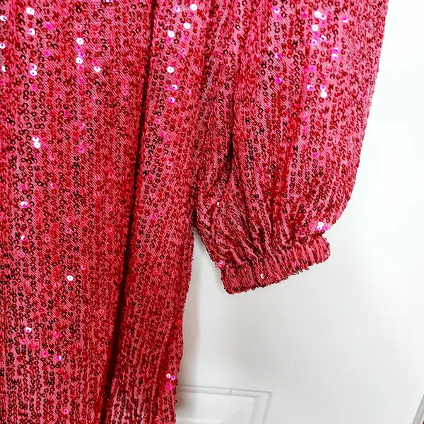 NWT Body Love Hot Pink Sequin Wrap Long Sleeve Party Dress LG holiday bling midi - Image 12