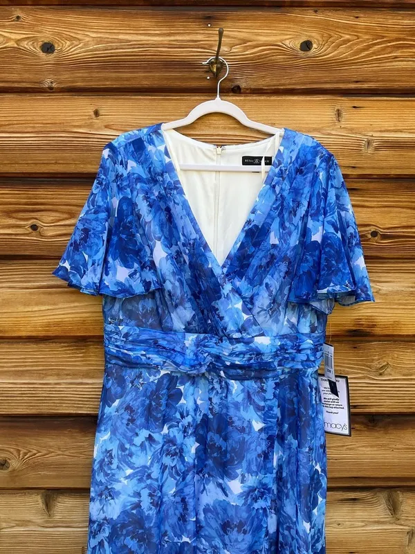NWT Betsy & Adam Blue Plus Suze Floral Gown Size 20W 20 - Image 8