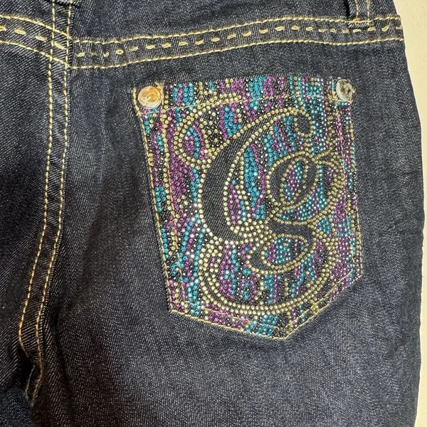 COOGI Rhinestone Embellished Butt Jeans Low Rise Straight‎ Leg Sz 5/6 Y2K Blue - Image 8