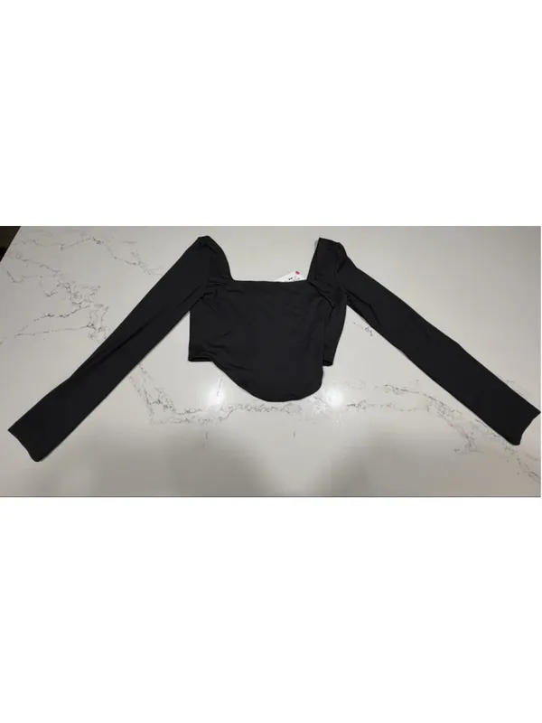 NEW REORIA Square Neck Long Sleeve Y2K Boned Bustier Corset Crop Tops XL - Image 4