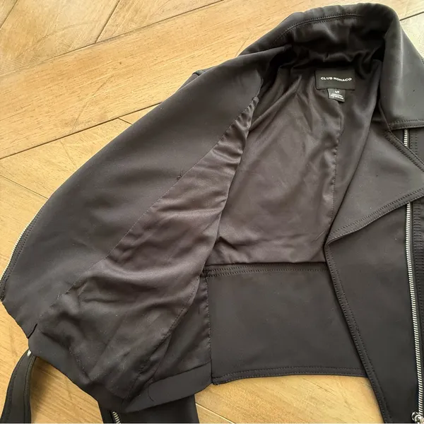 Club Monaco Black Scuba Moto Lacarrah Jacket Belted Size S/P - Image 6