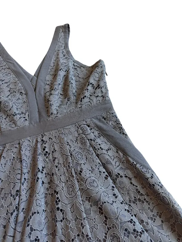 Free People x Anthropologie Grey Floral Lace Fit Flare Mini Dress Small Women's - Image 5
