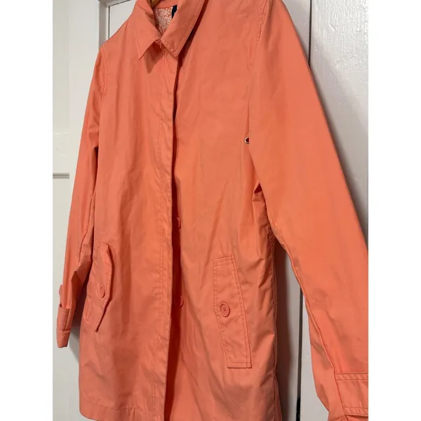 Vintage GAP Trench Coat Y2K Coral Orange Button Front Floral Lining Women Medium - Image 10