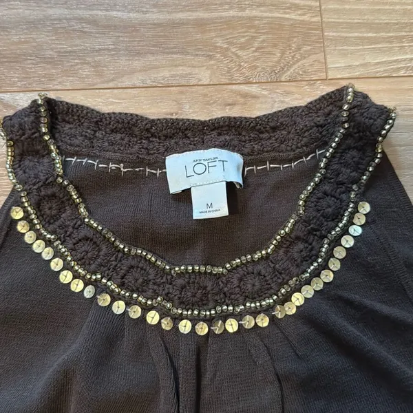 Vintage Loft Brown Halter Top with sequins along collar‎ size medium - Image 2