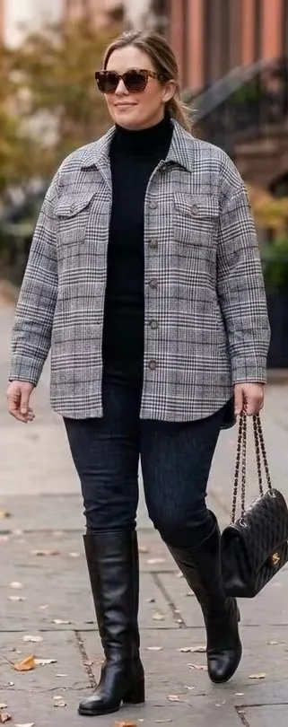Millenium Plus Size 3X Autumn Essential Black & White Plaid Button - Image 3