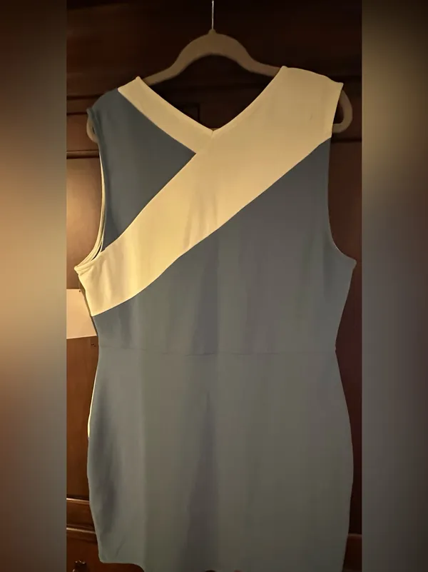 Boston Proper Diagonal Two-Tone Dress in Blue and Cream - Image 2