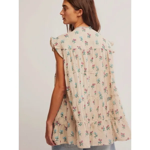 Free People Bohemian Prairie Sundown Mini Dress Tunic Top Ivory Combo Medium - Image 6