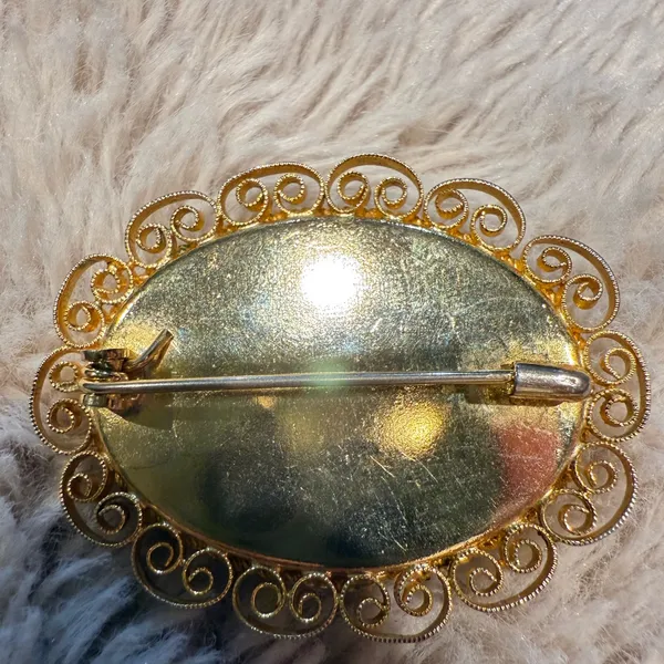 Vintage Gold‎ Micromosaic Micro Mosaic Flower Design Brooch Pin - Image 6