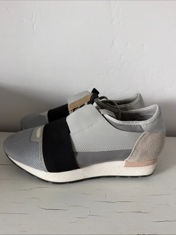 Balenciaga Race Runner Sneakers Women 37 Gray Silver Black Suede Mesh Shoes - Image 4