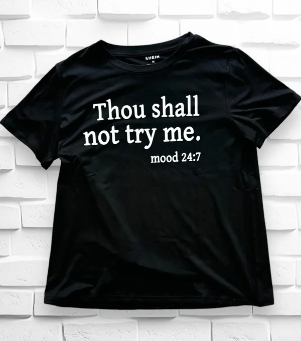 Women’s Medium “Thou Shall Not Try Me” Black Short Sleeve T-shirt • BNIB - Image 3