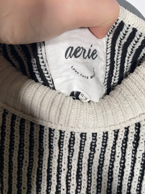 Aerie Womens Beyond Chenille Black White Crewneck Sweater Xs - Image 3