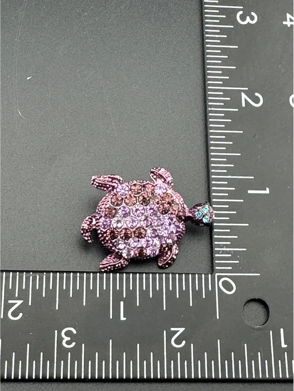 Whimsical Sea Turtle Brooch Pin Purple with Sparkle - Image 3