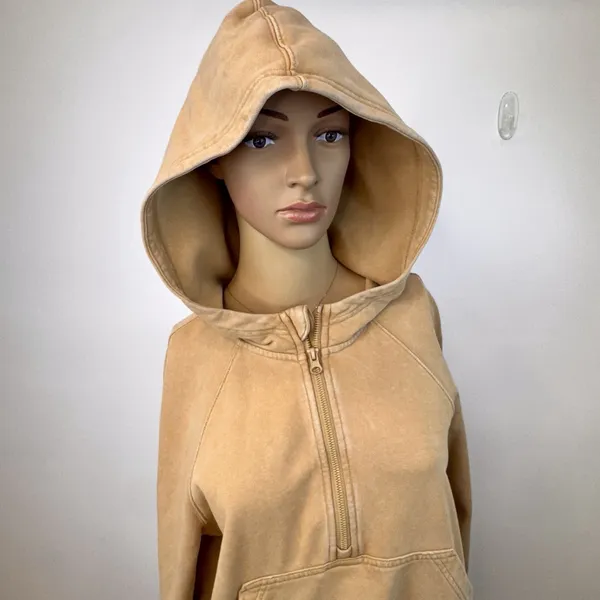 Joy Lab Tan Quarter Zip scuba Pullover Hoodie Cropped Sweatshirt Size‎ Small - Image 2