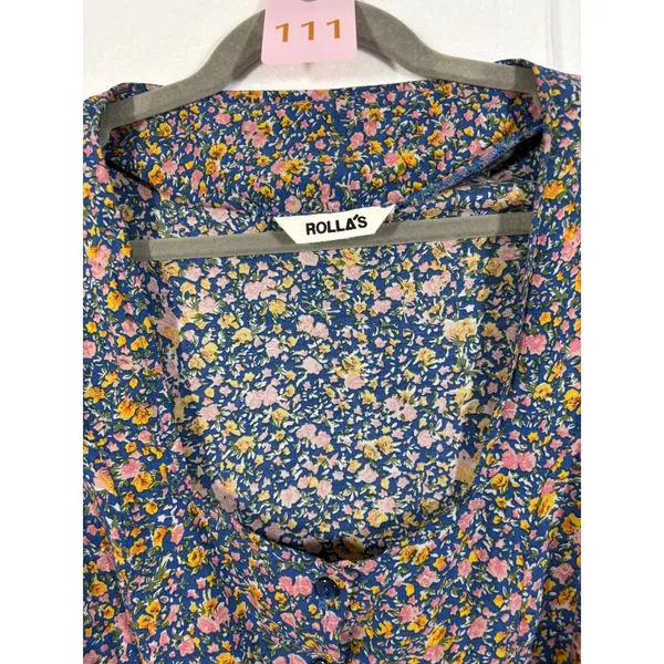 Rollas Roxanne Coast Floral Blouse Blue Multi Square Neck Blouson Sleeve Top S - Image 3