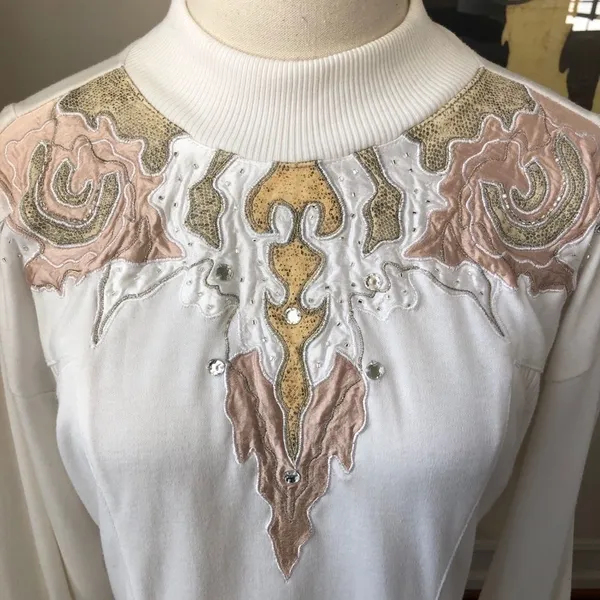 Vintage 80s 90s Mock Neck Appliqué Bling Top L - Image 6