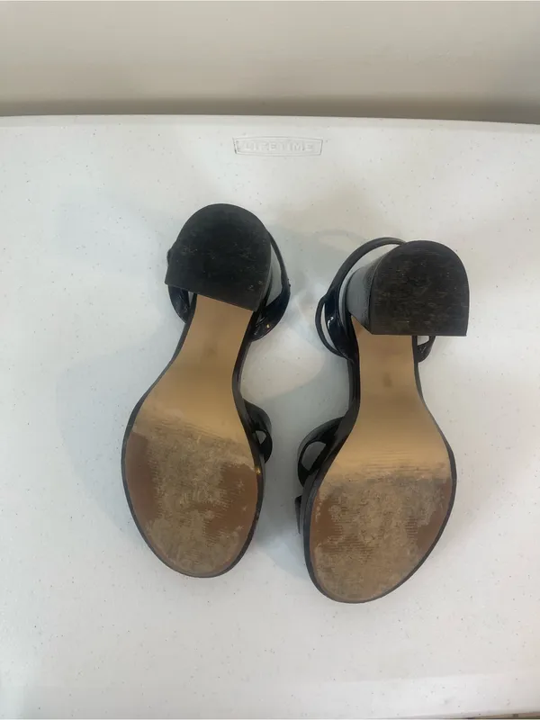 Classic Black Patent Block Heel Sandals with Ankle Strap - Image 6