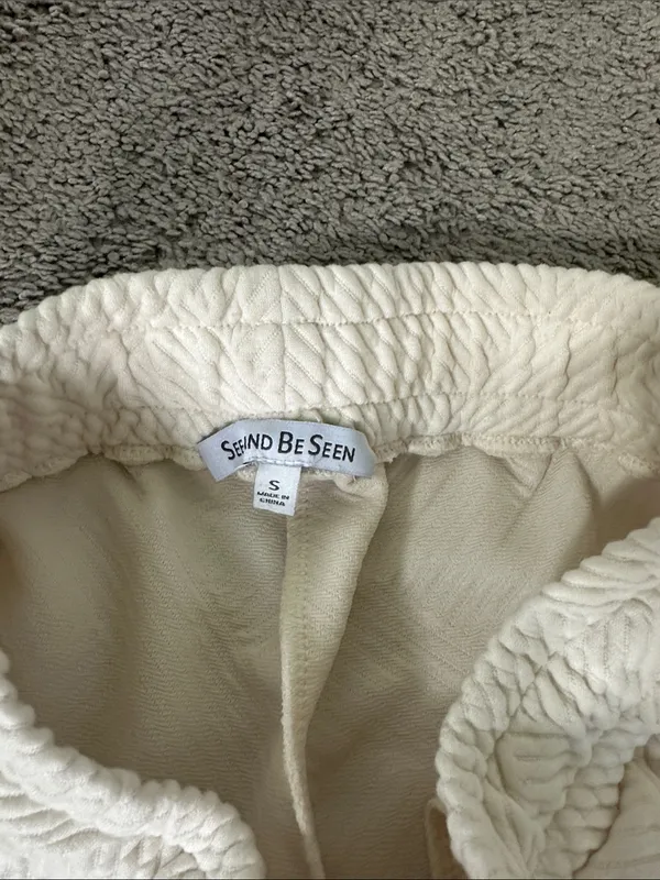 See and Be Seen Cream Wide-Leg Quilted Knit Pants - Image 4