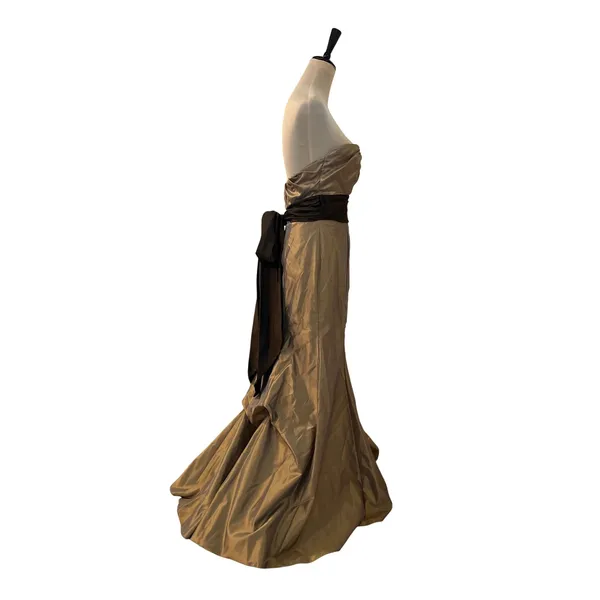 Jim Hjelm Occasions Bronze Taffeta Strapless Gown Brown Sash cocktail Size 8 - Image 3