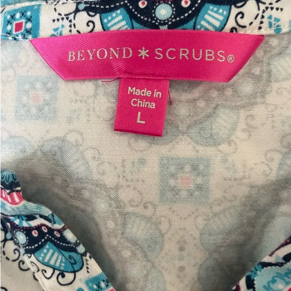 Beyond Scrubs Women Scrub Top L Blue Medallian Medical Uniform‎ Nurse Workwear - Image 2