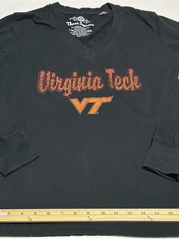 Virginia Tech Women's Black Long-Sleeve V-Neck Tee with Orange Script - Image 2