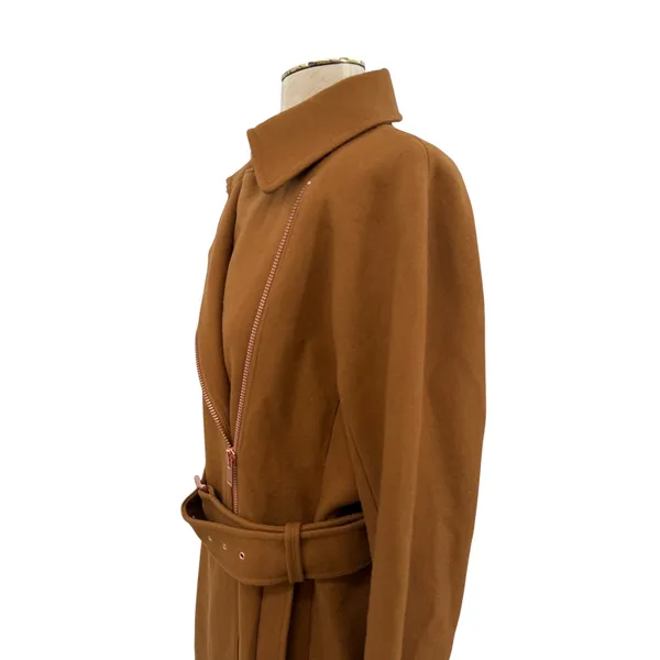 J.Crew‎ Melton Wool Belted Moto Trench Coat Italian Wool Camel Brown Size 12 - Image 6