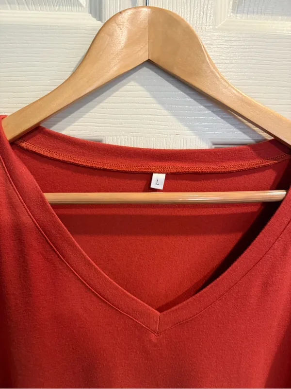 Women’s Orange V-Neck Swiss Dot Short Sleeve Tee - Image 2