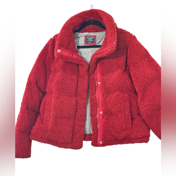 Abercrombie & Fitch Red Teddy Puffer Jacket - Image 2