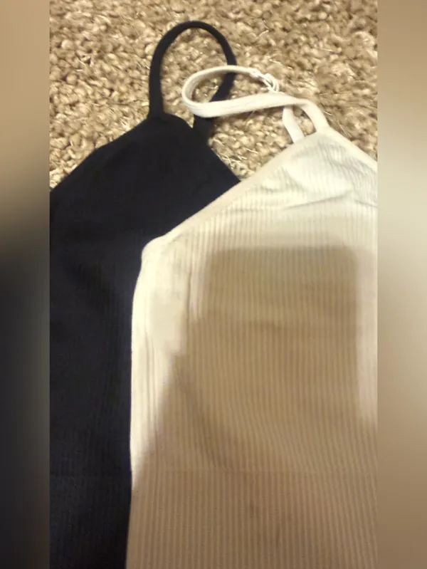🍎Zella Ribbed V‑Neck Cami Set bralette in Black & White - Image 4