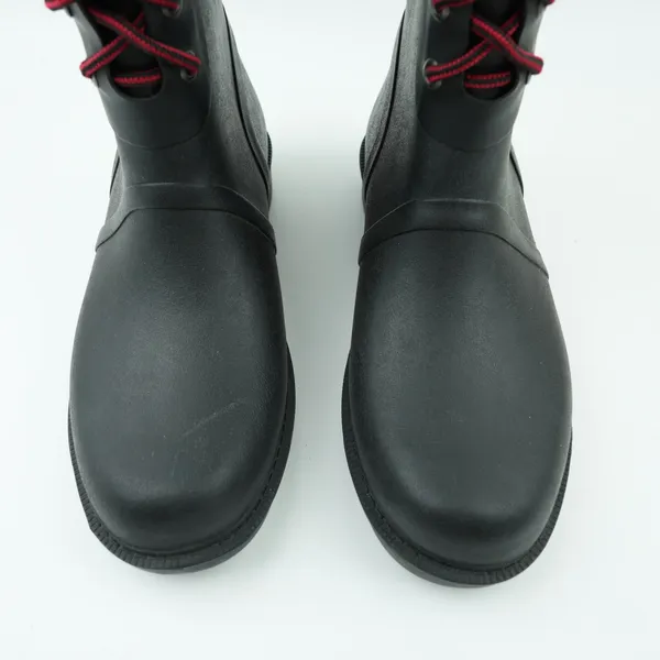 Merona Rain Boots Womens 6 Black Rubber Waterproof Lace Up Red‎ Laces Utility - Image 8