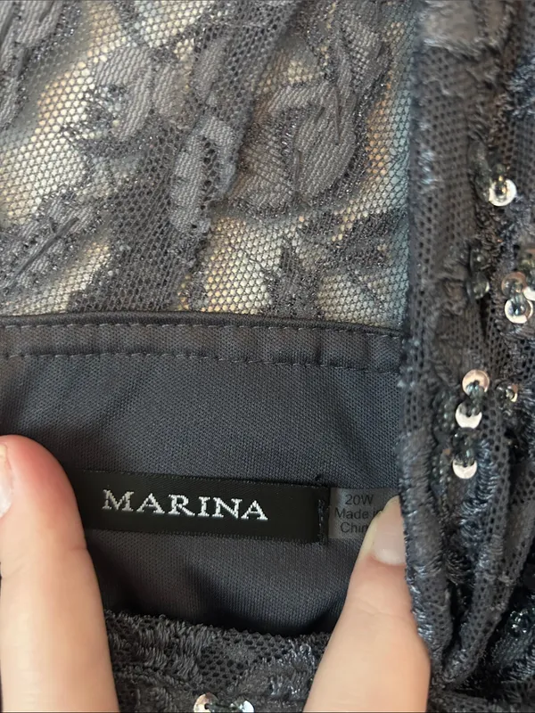 MARINA Gray Lace & Sequin V-Neck Bandage Cocktail Dress - Image 2
