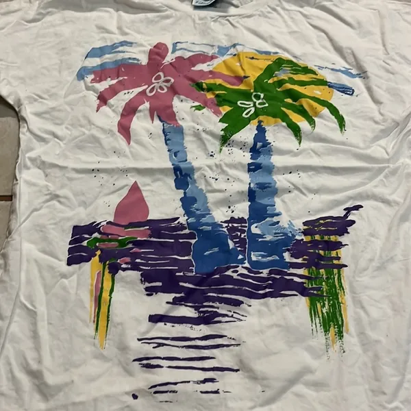 Village Fair Vintage SZ Large Women Shirt Palm Trees - Image 2