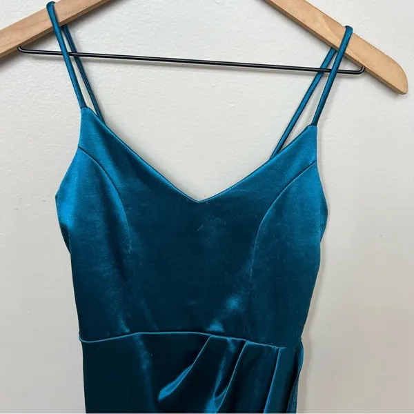 Lulus Forever Your Girl Teal Blue Satin Bodycon Dress Extra Small Mini Dress - Image 5