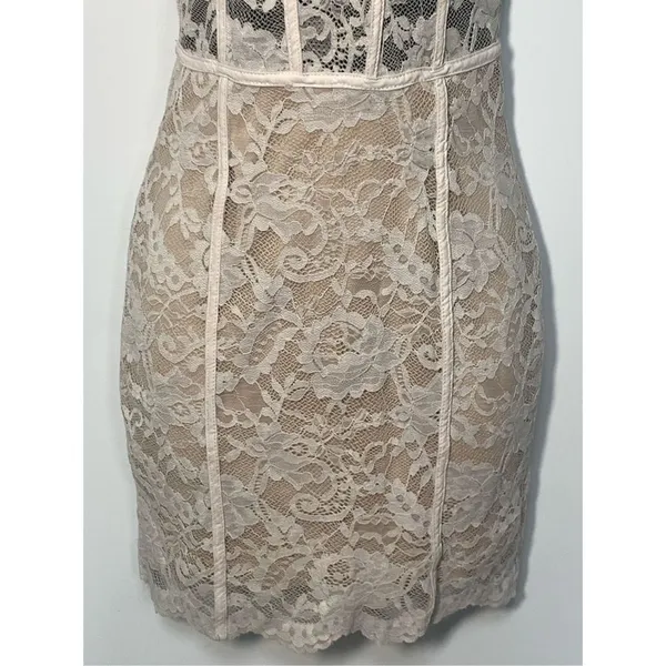 Windsor Women's Glamour Lace Sleeveless Mini Bodycon Dress Beige Size XS - Image 5