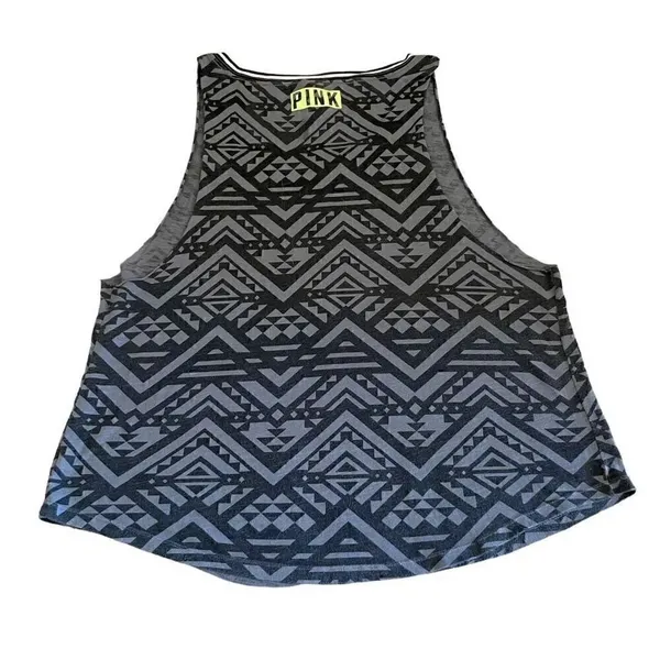 Victorias Secret Pink I Hate Running Graphic Tank Black Grey Aztec Green L #1231 - Image 5
