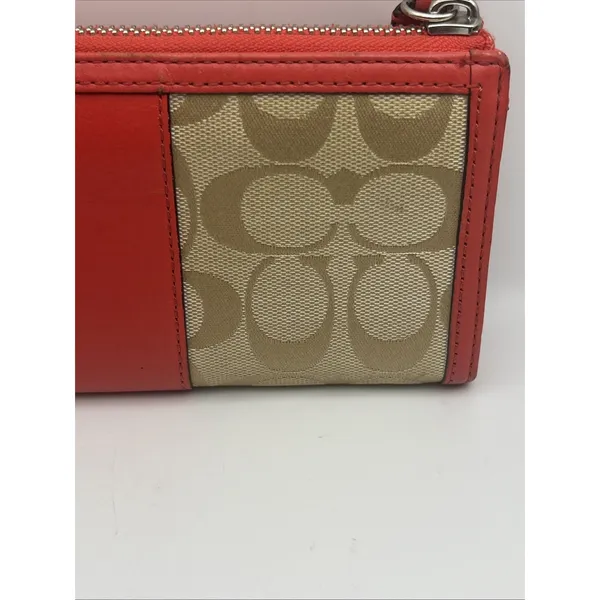 Coach Women's Beige/Orange Logo Zip-Around Wallet w/ Credit Card Slots - Image 4