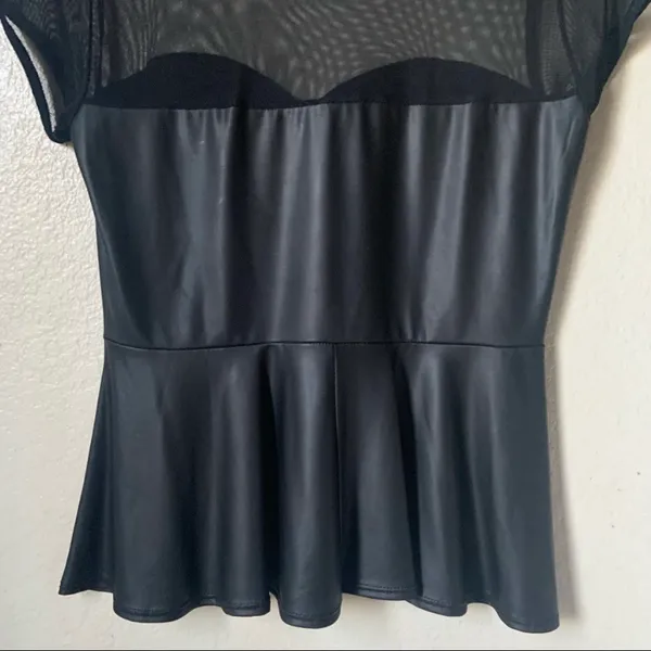 Black Leather Peplum Top Size L - Image 4