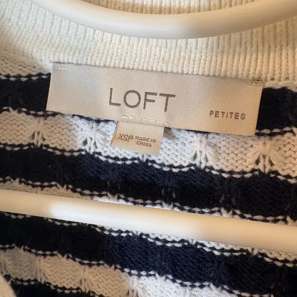 LOFT Striped‎ Polo Sweater Size XSP Navy White - Image 4