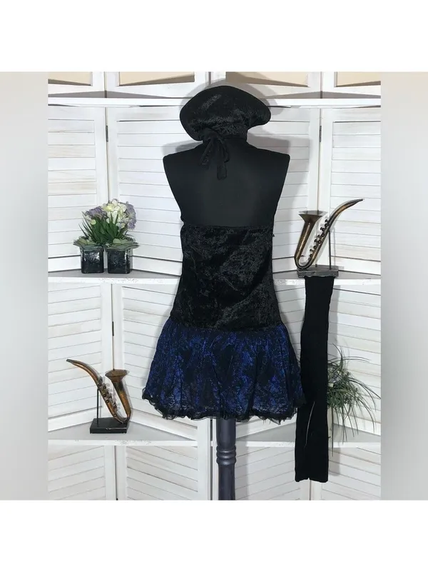 Vampire Lace velvet Mini Dress Blue Black whimsigoth punk goth witch Alt cosplay - Image 3
