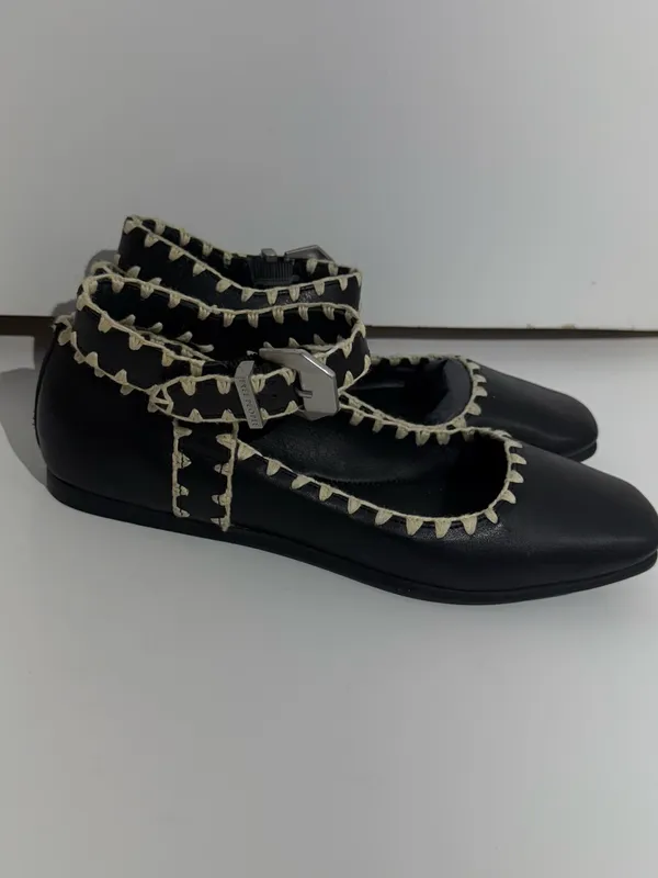 NWOB Free People Crochet Mystic Black Mary Jane Flats White Stitching Size 8.5 - Image 9