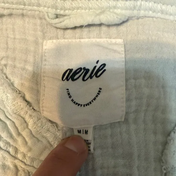 Aerie Light Blue Button Down Oversized Gauzy Raw Hem Long Sleeve Shirt Size M - Image 2