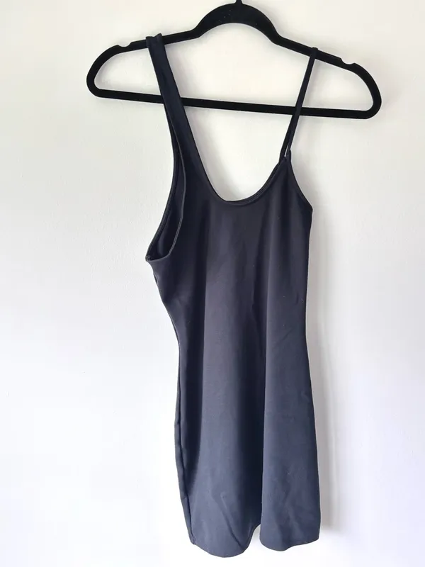 Abercrombie & Fitch Black Mini Fitted Athletic Dress Asymmetrical Straps Travel - Image 2