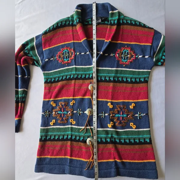 Carole Little Vintage Southwestern Style Patterned‎ Knit Cardigan Sweater Size S - Image 10