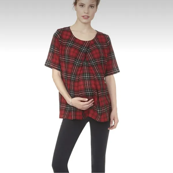 Hatch the pullover top‎ blue buffalo plaid Sz S maternity - Image 3