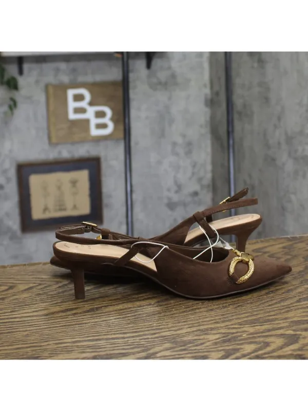 A New Day Womens Tabitha Oversized Chain Sling Back Heels 94305249 Brown 9M - Image 6