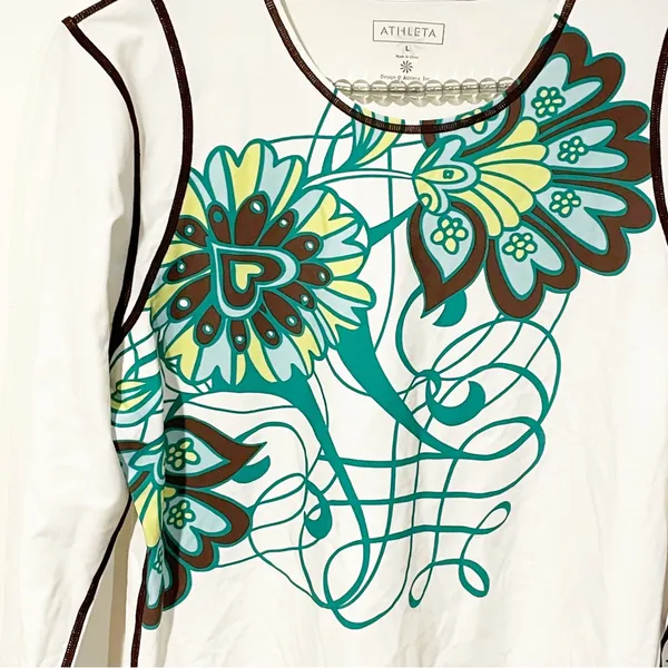 Athleta Large Long Sleeve Top Nylon Spandex Blend Floral Print Quick‎ Dry - Image 2