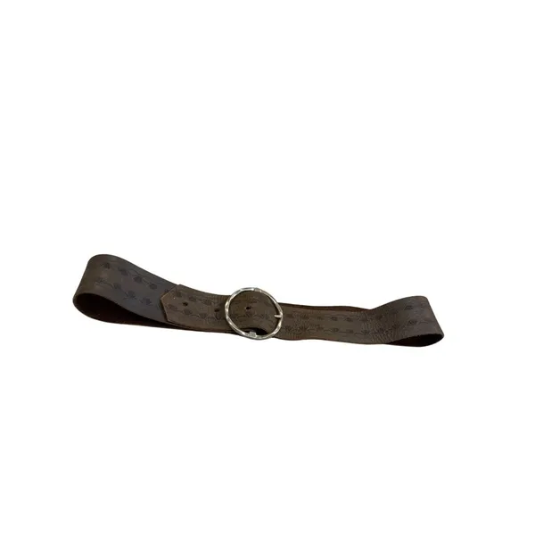Vintage Womens Brown Leather Belt With Silver-Tone Circular Buckle 35" Length SK - Image 8