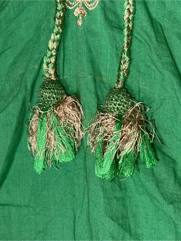 Calypso St. Barth XS Green Gold Embroidered Cotton Lace Up Tassel Tunic Dress - Image 5