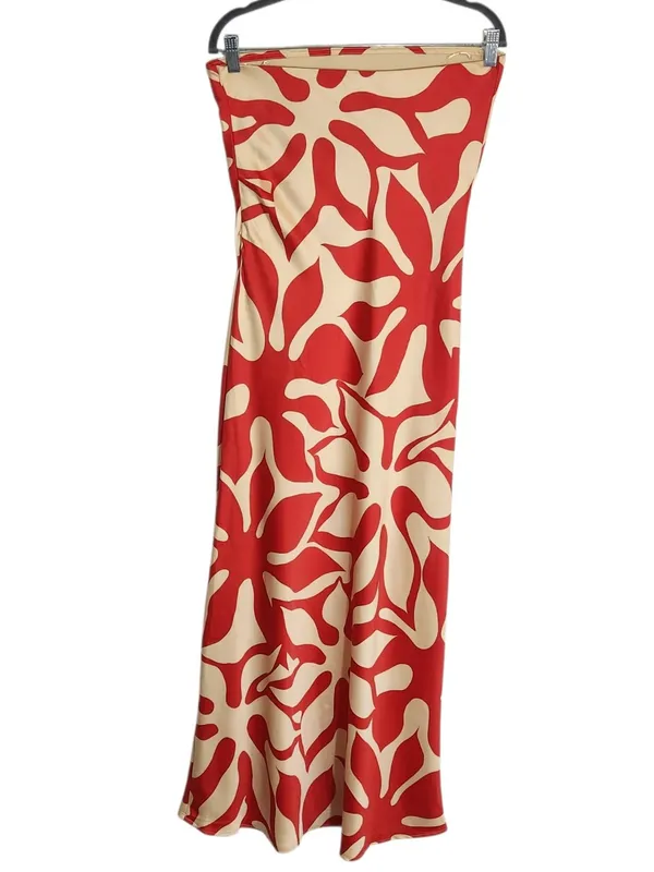 House of Harlow Red and Cream Tropical Print Satin Strapless Maxi Dress Size Med - Image 2