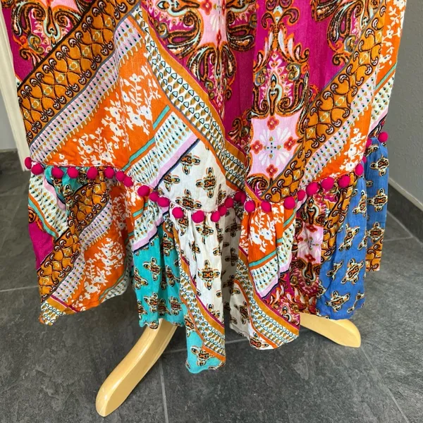 RD + KoKo Anthropologie Pink Floral Patchwork Ruffle Maxi Skirt Size Medium Boho - Image 6