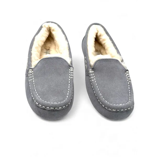 New- UGG 5 Women's Ansley slippers light grey suede Driving Loafer Sherpa Wool - Image 3